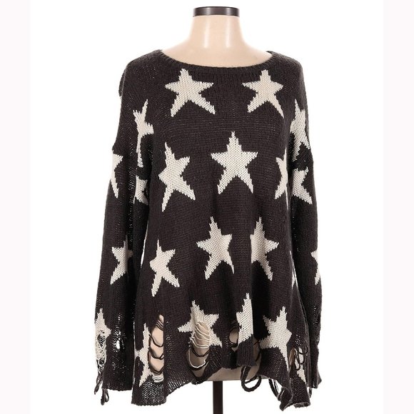 💥ICONIC💥Wildfox Seeing Stars Distressed Lennon Sweater in Vintage Dirty Black - Picture 10 of 12